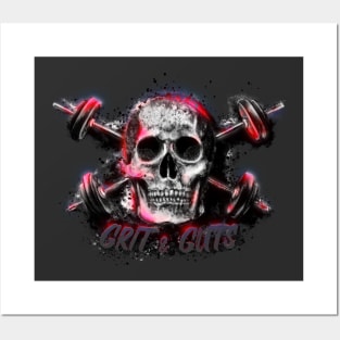 Grit and Guts Skull Neon Red Posters and Art